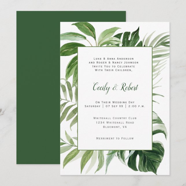 Tropical Paradise Lush Botanicals Wedding | Invitation (Front/Back)