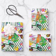 Tropical Paradise Palm Green Leaves Floral Birds