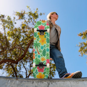 Tropical Paradise – Palm Leaves & Hibiscus Pattern Skateboard