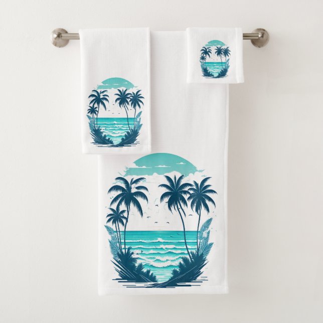 Tropical Paradise Palm Trees on the Beach Bath Towel Set (Insitu)