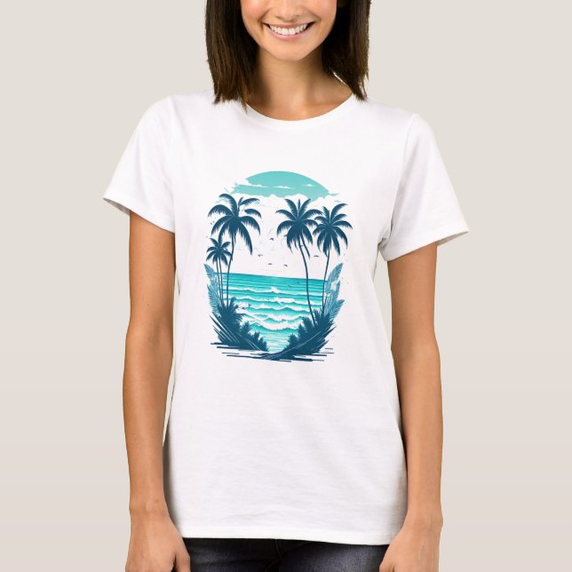 Tropical Paradise: Palm Trees on the Beach  T-Shirt (Front)