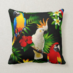 Tropical Paradise Parrots Throw Pillow