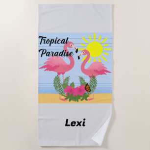 Tropical Paradise Pink Flamingo - Beach Towel