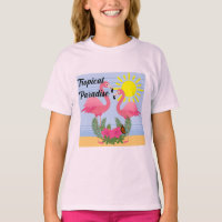 Tropical Paradise Pink Flamingo - Girls' Basic T-S