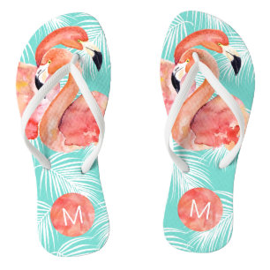 Tropical Paradise Pink Flamingos with Monogram Flip Flops