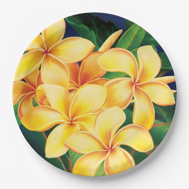 Tropical Paradise Plumeria Hawaiian Paper Plate (Front)