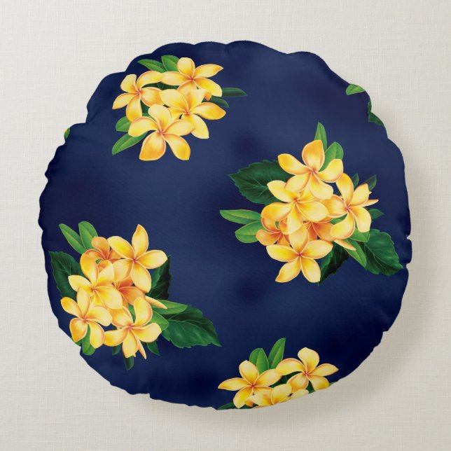 Tropical Paradise Plumeria Hawaiian Round Pillow (Front)