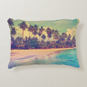 Tropical paradise: sea, hotel, beach. accent pillow