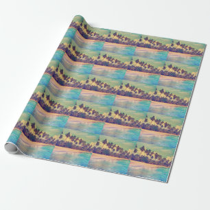 Tropical paradise: sea, hotel, beach. wrapping paper