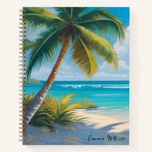Tropical Paradise Sea & Palm Trees Monogram Notebook