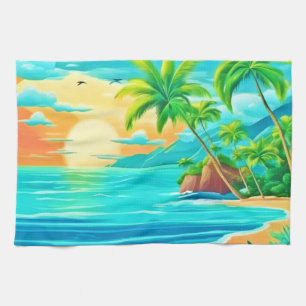 Tropical Paradise Sunset Coastline View Kitchen Towel