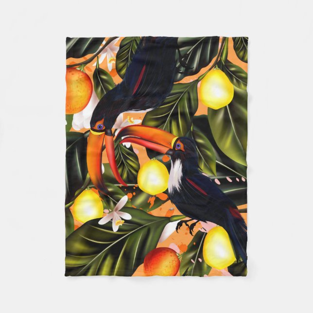 Tropical paradise. Toucans and citrus Fleece Blanket (Front)