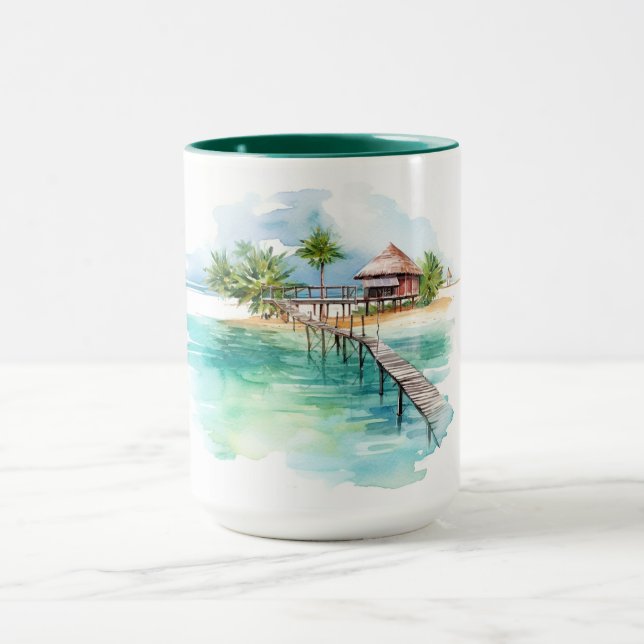 Tropical Paradise Watercolor Mug Maldives Edition (Center)