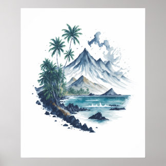 Tropical Paradise watercolor painting Poster