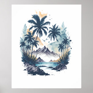 Tropical Paradise watercolor painting Poster