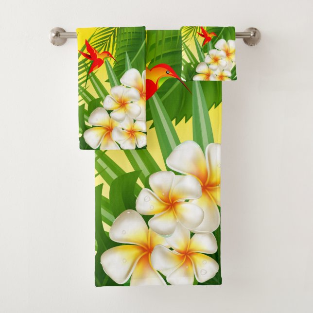 Tropical Paradise with Little Hummingbirds Bath Towel Set (Insitu)