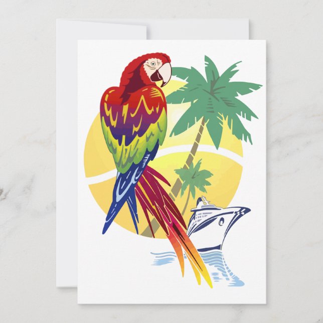 Tropical Paradise with Macaw and Cruise Ship Invitation (Front)