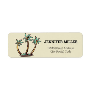 Tropical paradise with palm trees Label