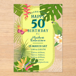 Tropical Paradise Yearly 50th Birthday  Acrylic Invitations