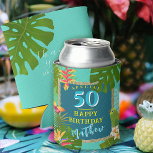 Tropical Paradise Yearly Birthday Teal Can Cooler