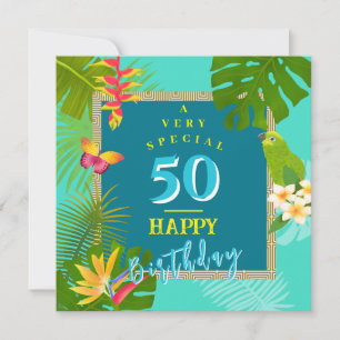 Tropical Paradise Yearly Teal Birthday Card