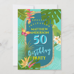 Tropical Paradise Yearly Teal Birthday Invitation