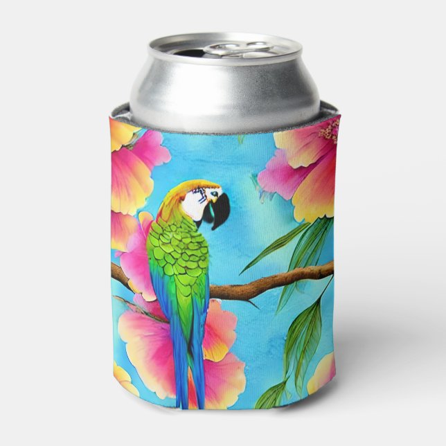 Tropical Parrot and Flower Pattern  Can Cooler (Can Front)