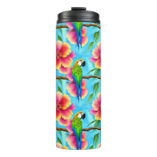 Tropical Parrot and Flower Pattern  Thermal Tumbler