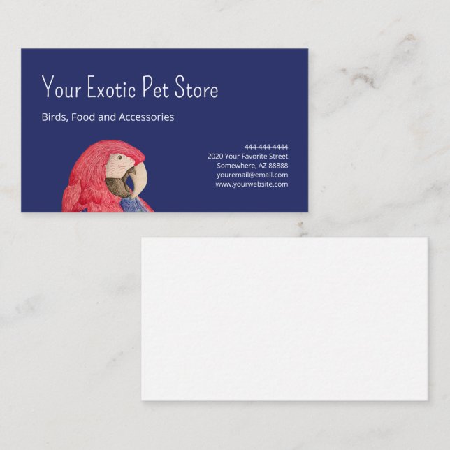 Tropical Parrot Bird Macaw Pet Store Blue Business Card (Front/Back)