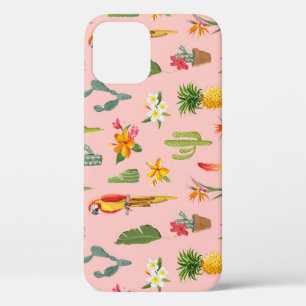 Tropical Parrot, Cactus Vintage Pattern. iPhone 12 Case