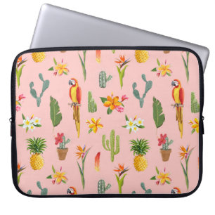 Tropical Parrot, Cactus Vintage Pattern. Laptop Sleeve