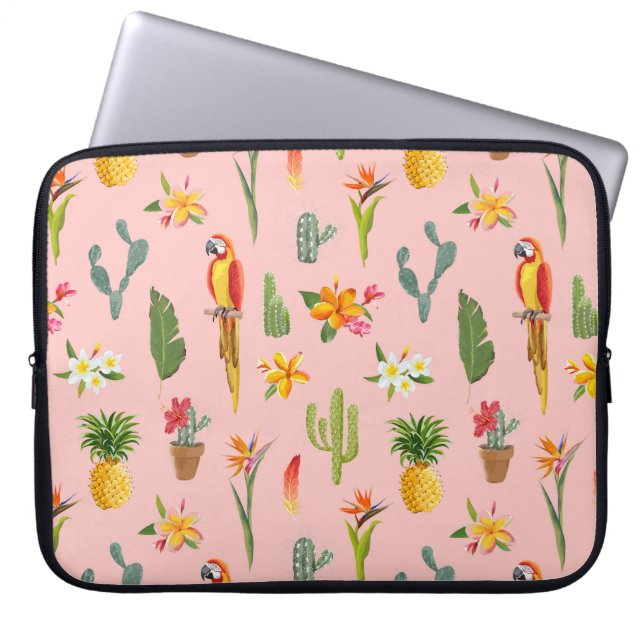 Tropical Parrot, Cactus Vintage Pattern. Laptop Sleeve (Front)