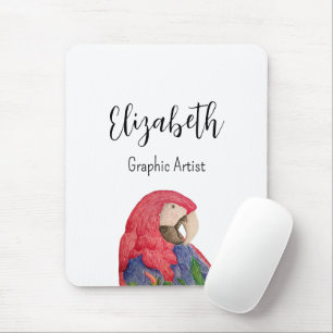 Tropical Parrot Colourful Macaw Drawing Mouse Pad