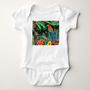 Tropical Parrot: Exotic Floral Background. Baby Bodysuit