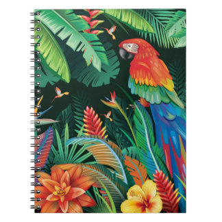 Tropical Parrot: Exotic Floral Background. Notebook
