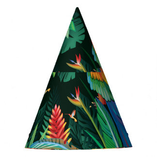 Tropical Parrot: Exotic Floral Background. Party Hat