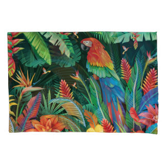 Tropical Parrot: Exotic Floral Background. Pillowcase