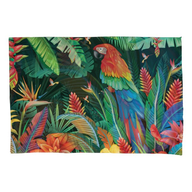 Tropical Parrot: Exotic Floral Background. Pillowcase (Front)