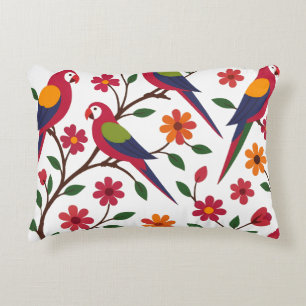 Tropical Parrot Garden Illustration Accent Pillow