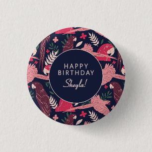 Tropical Parrot Happy Birthday Sheyla Custom  1 Inch Round Button
