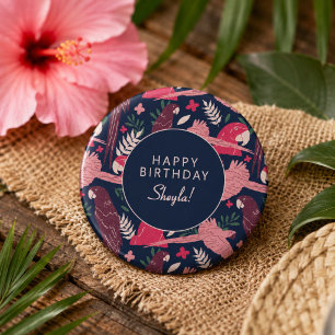 Tropical Parrot Happy Birthday Sheyla Custom  1 Inch Round Button