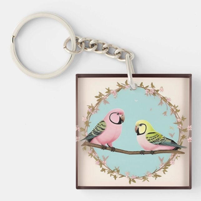 🦜 Tropical Parrot Pair Branch Charm 🦜 Keychain (Front)