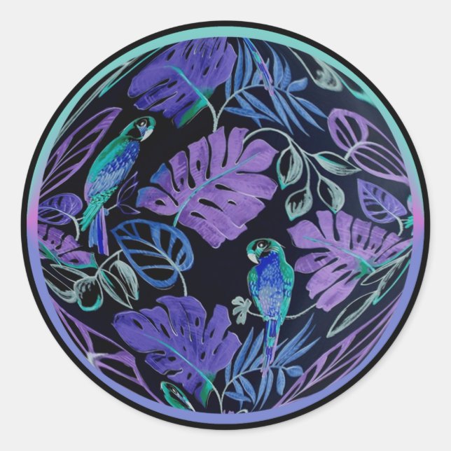 Tropical Parrot Paradise Round Stickers (Front)