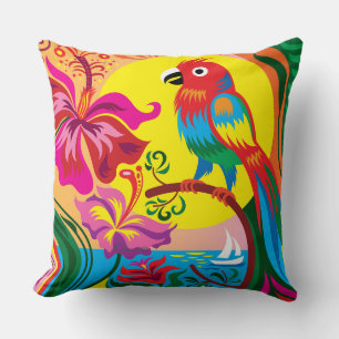 Tropical Parrot Paradise Throw Pillow