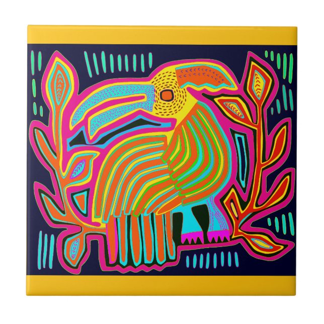 Tropical Parrot - Red Orange Yellow Blue Tile (Front)