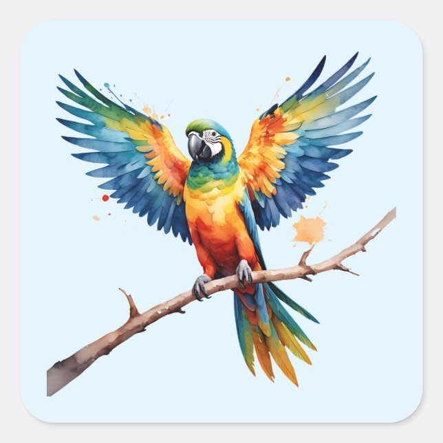 Tropical Parrot Square Sticker (Front)