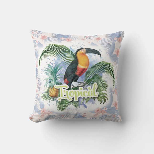 Tropical Parrot Theme Throw Pillow (Front)