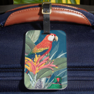 Tropical Parrots and Floral Dark Blue Luggage Tag