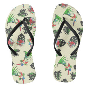 Tropical Parrots and Floral Pattern Flip Flops