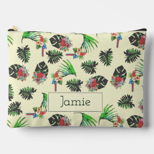 Tropical Parrots and Floral Pattern Personalised Accessory Pouch